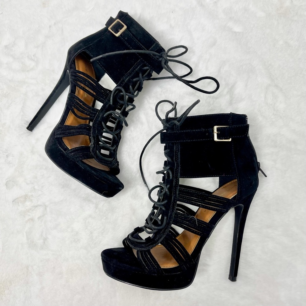 Shoe Republic LA Black 5’’ Suede Platform Heels
